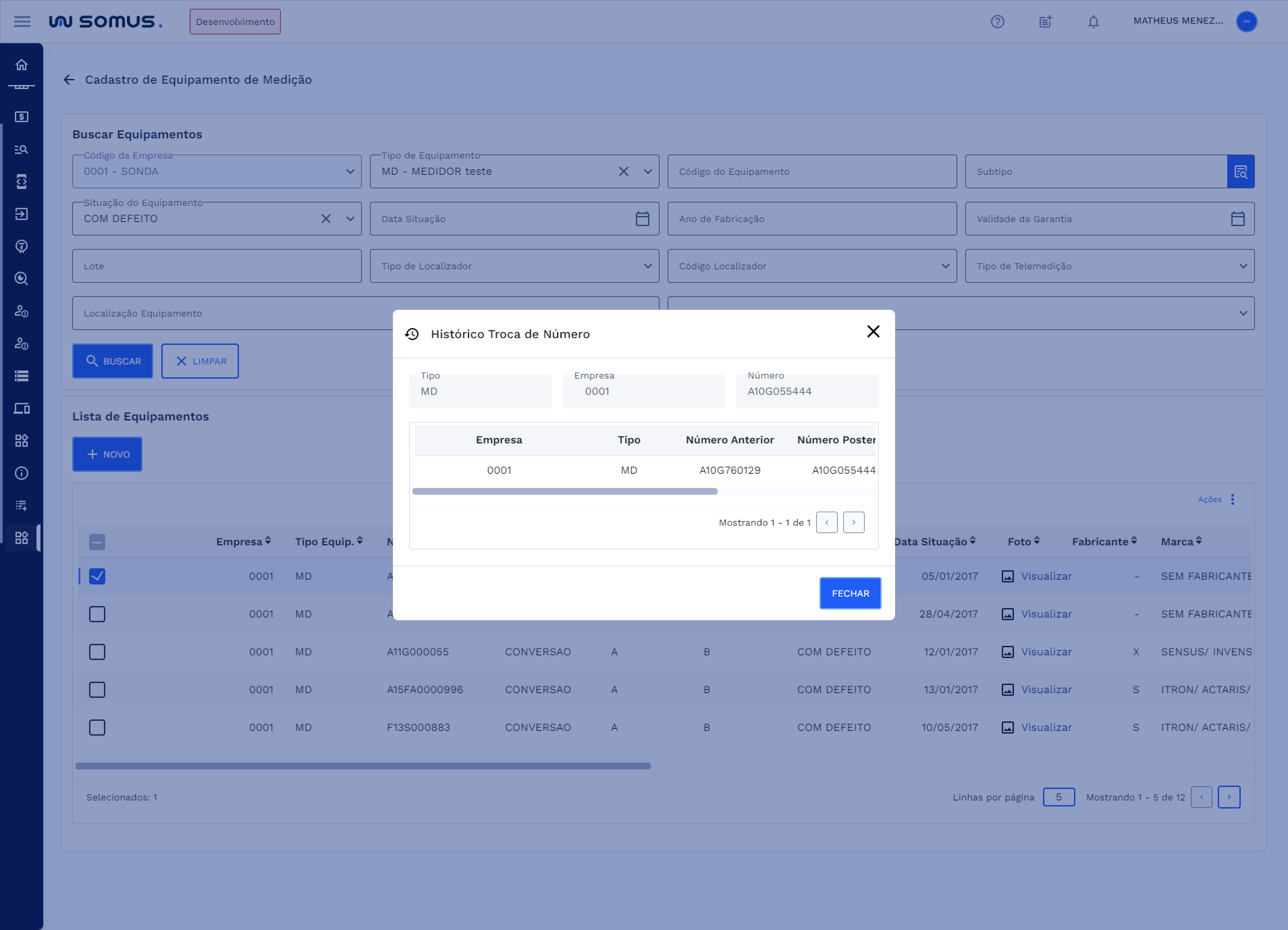 Janela Histórico Troca de Número