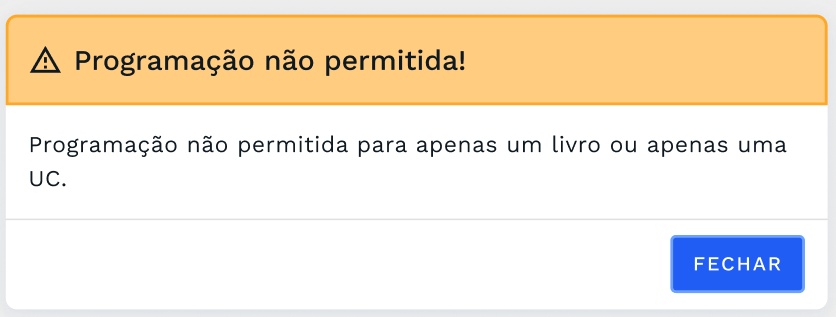 Caixa de diálogo com o alerta