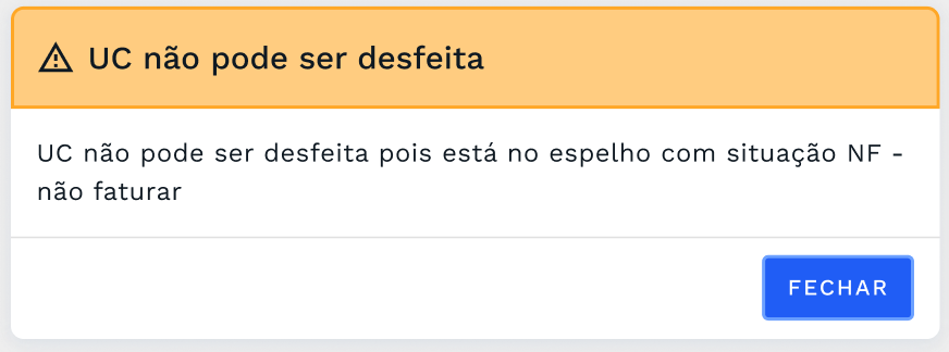 Caixa de diálogo com o alerta