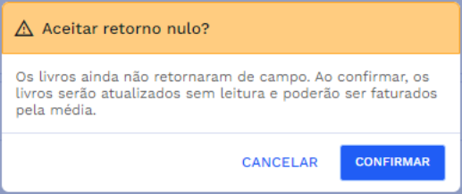 Janela para confirmação do aceite de retorno nulo