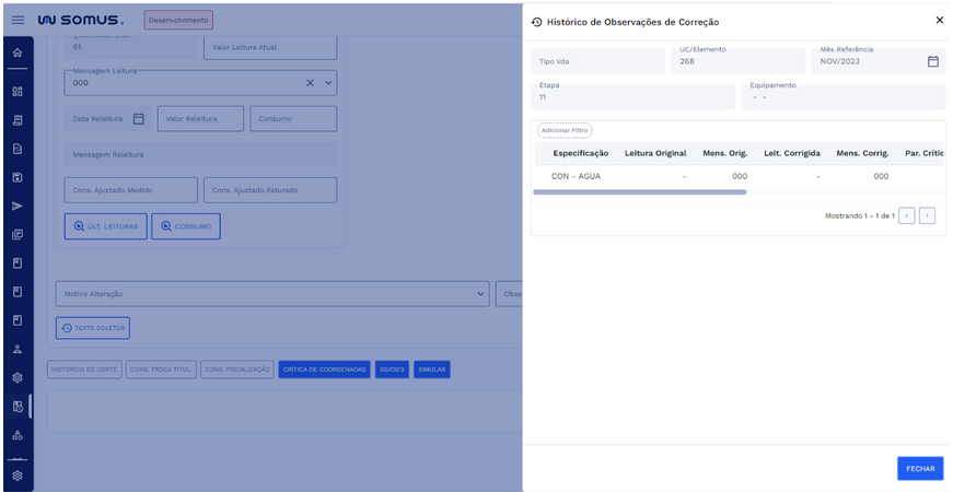 Histórico de observações