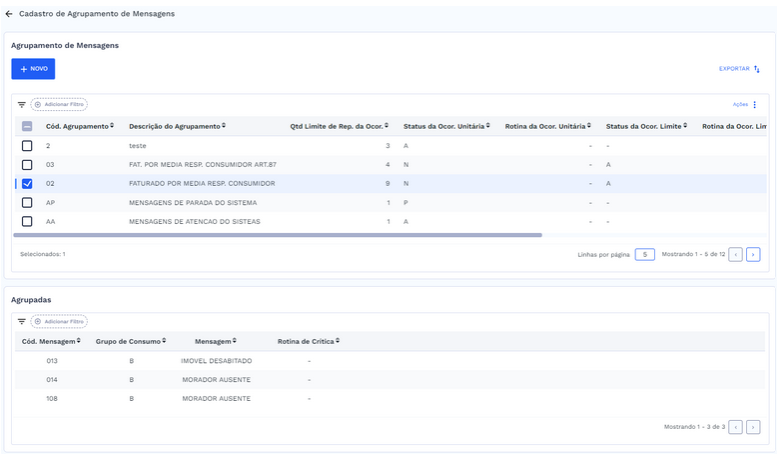Lista de Agrupadas preenchida