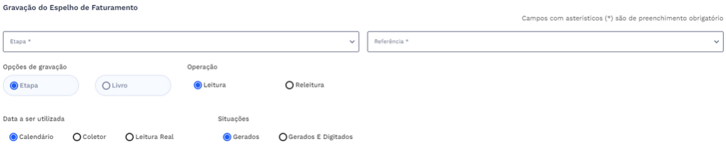 Estrutura com os campos de preenchimento e filtros