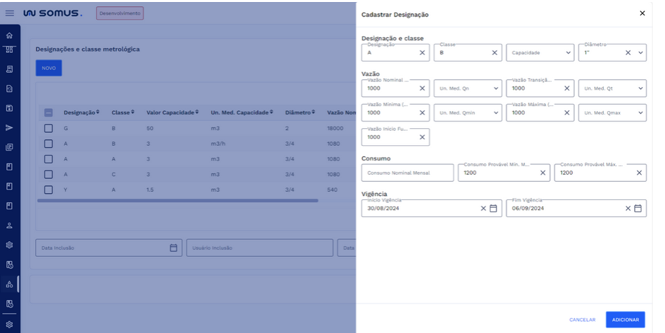 Tela do cadastro de designação com os campos preenchidos