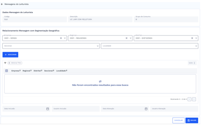 Tela de Vínculo Segmentação