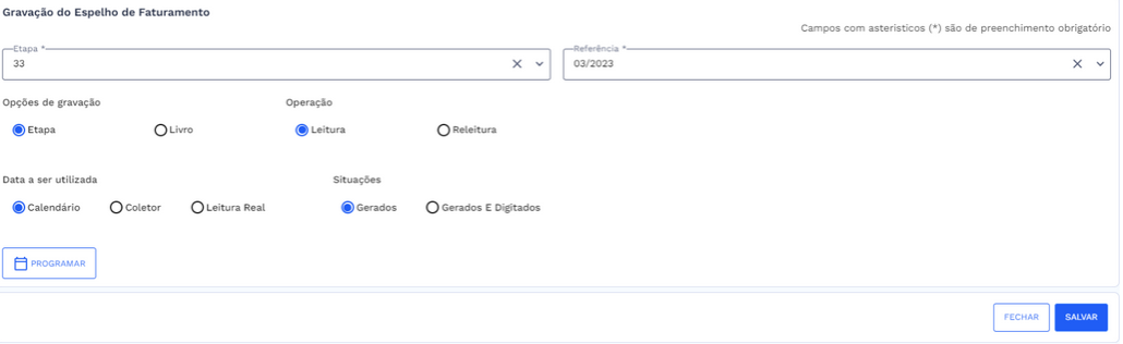 Estrutura dos campos com o botão Programar