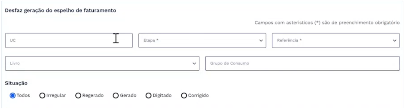 Estrutura com os campos de preenchimento