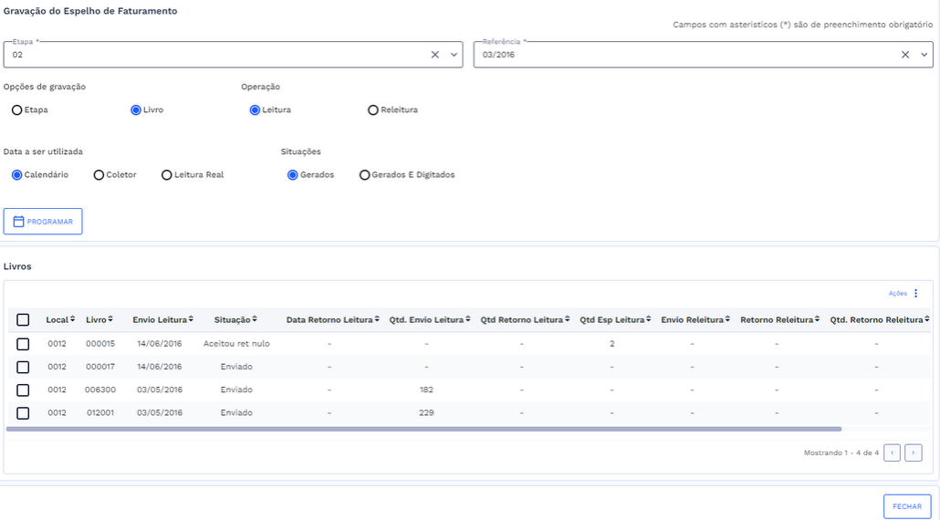 Estrutura com a tabela